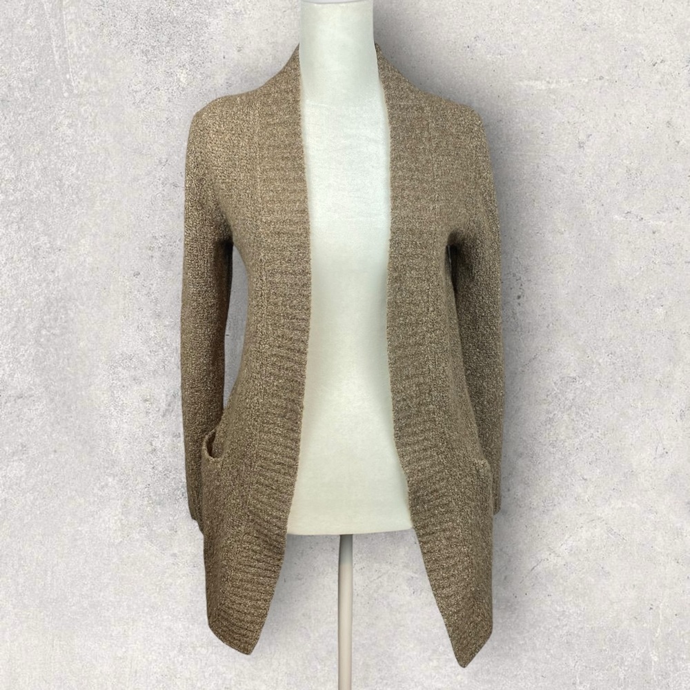 LL Bean Womens Cardigan Brown Sweater XS Ribbed Knit Shawl Collar Open Front